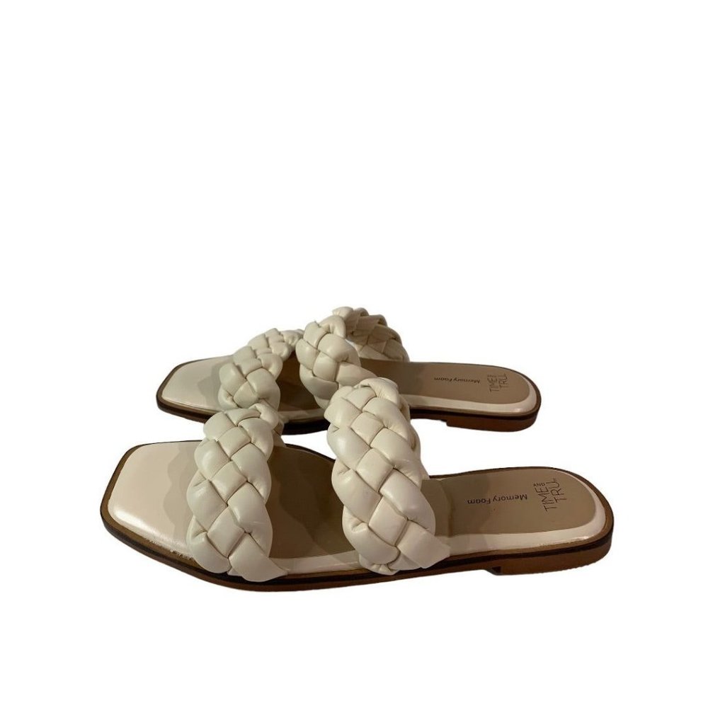 Size 8 Time & Tru Women's Slide Sandals Ivory Woven Vegan Leather Flats